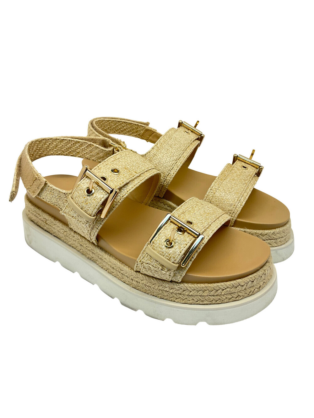 Madden Girl Women's Mason Two-Strap Slide Platform Sandals Tan Size 8M